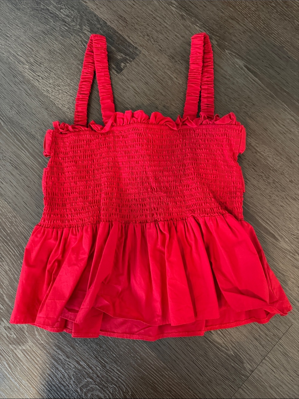 Topshop Red Smocked Tank Top with Ruffle Hem